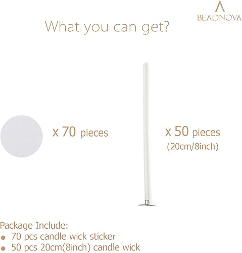 Miniatura 3 de BEADNOVA Mechas de velas de 8 pulgadas, 50 piezas con calcomanías para velas, mechas grandes de algodón y mechas de vela de doble cara, calcomanías