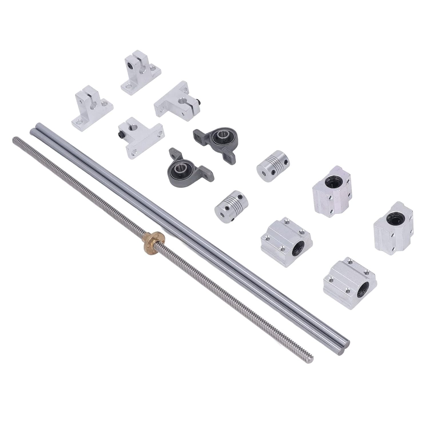 16Pcs Lead Screw Kit Includes 450mm Linear Motion Rod, 8mm Lead Screw, Linear Guide Bracket, Bearing Blocks and Couplings for 3D Printers