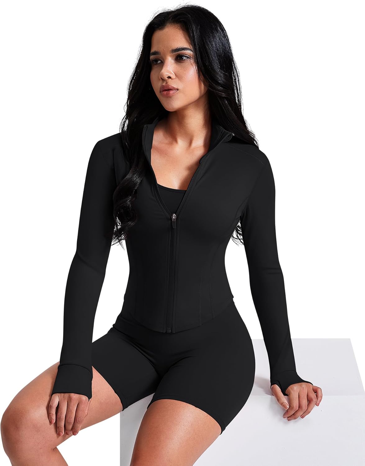 AVGO Women's Workout Jacket Lightweight Zip Up Crop Top Running Sportwear Slim Fit Gym Jackets With Thumb Holes - Image 3