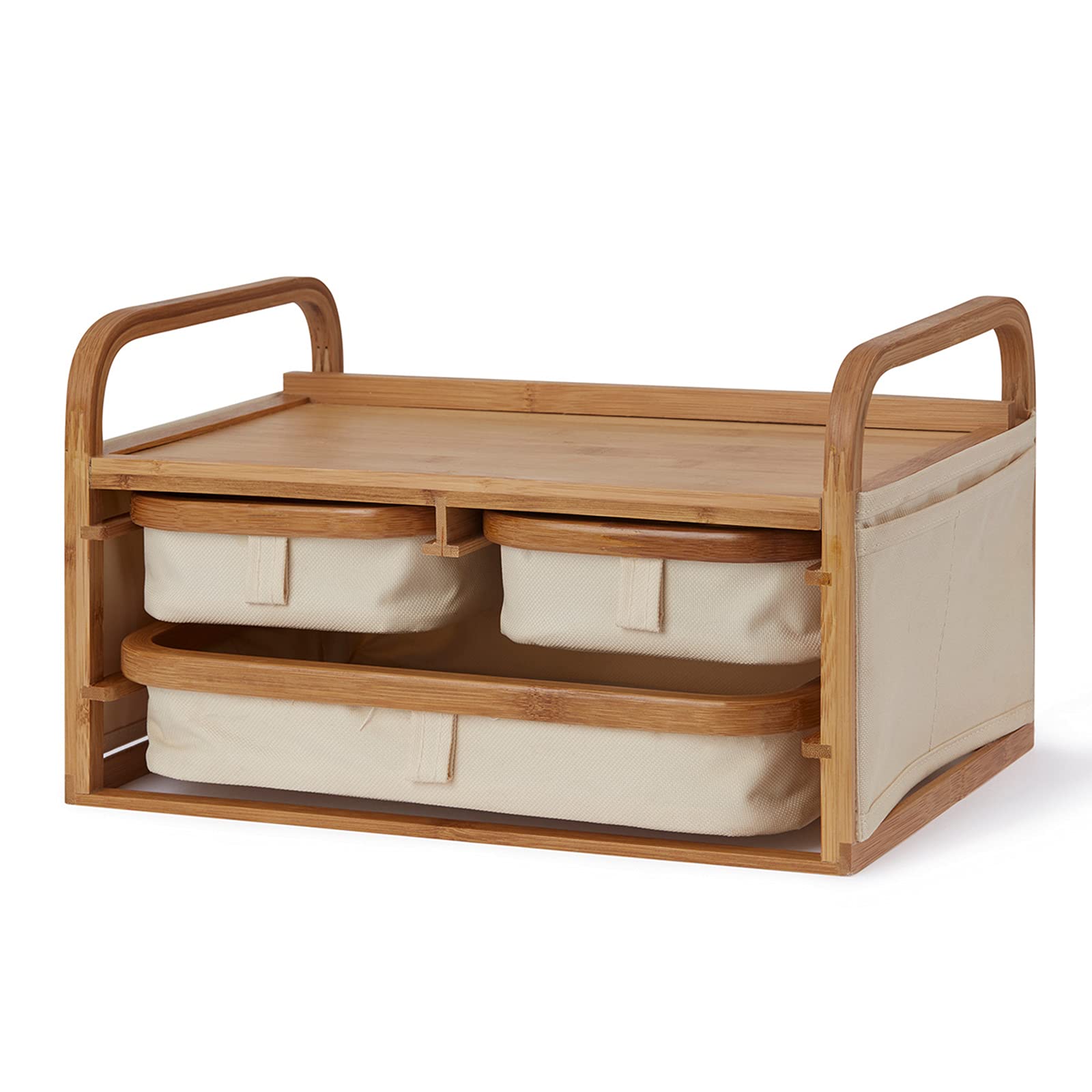 Cassetto di bambù Organizzatore Trucchi,Multi-Funzione Legno Organizzatore Cosmetico,Grande capacità Porta Trucchi Organizer per La Cura della Pelle Vanity Bagno-B 35x23x20.5cm(14x9x8inch)