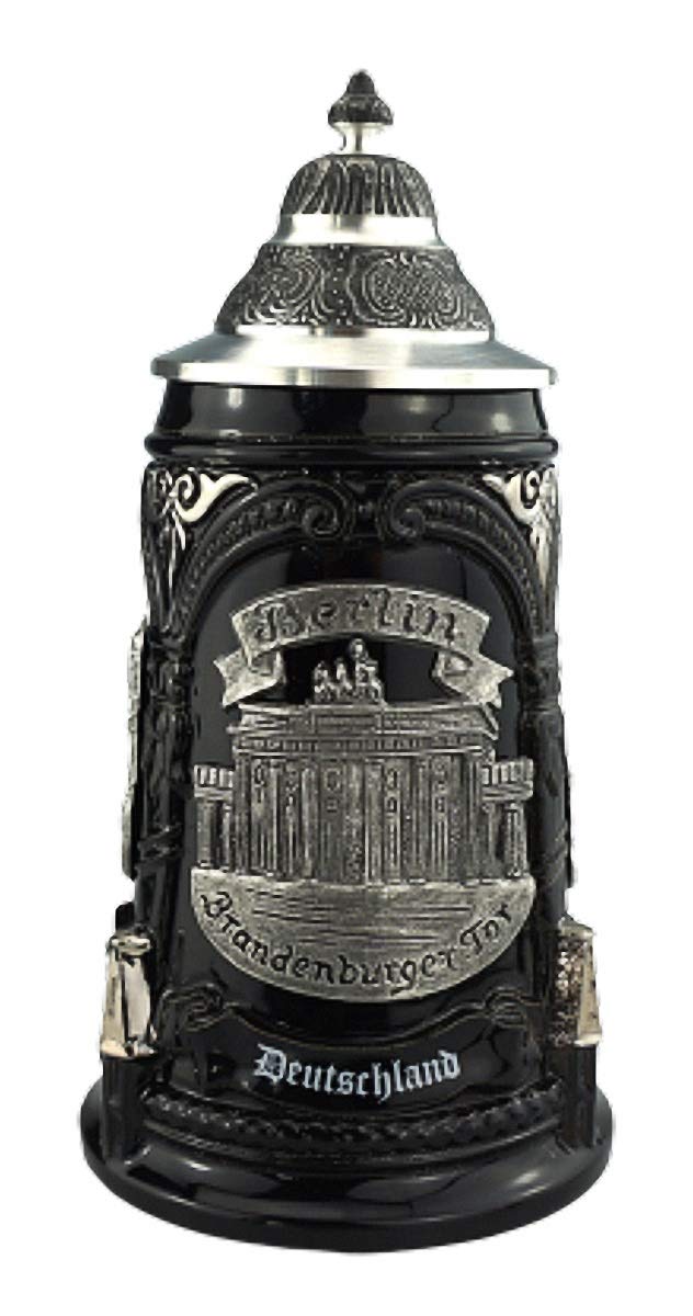 KING Boccale di birra 1a edizione Berlin Seidel 0,5 litri, serie di boccali da collezione city, boccale di birra con motivi in latta