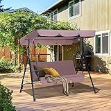 Outsunny Hollywoodschaukel Gartenschaukel Schaukelbank 3-Sitzer mit Dach Stahl Braun 172x110x152cm - 2
