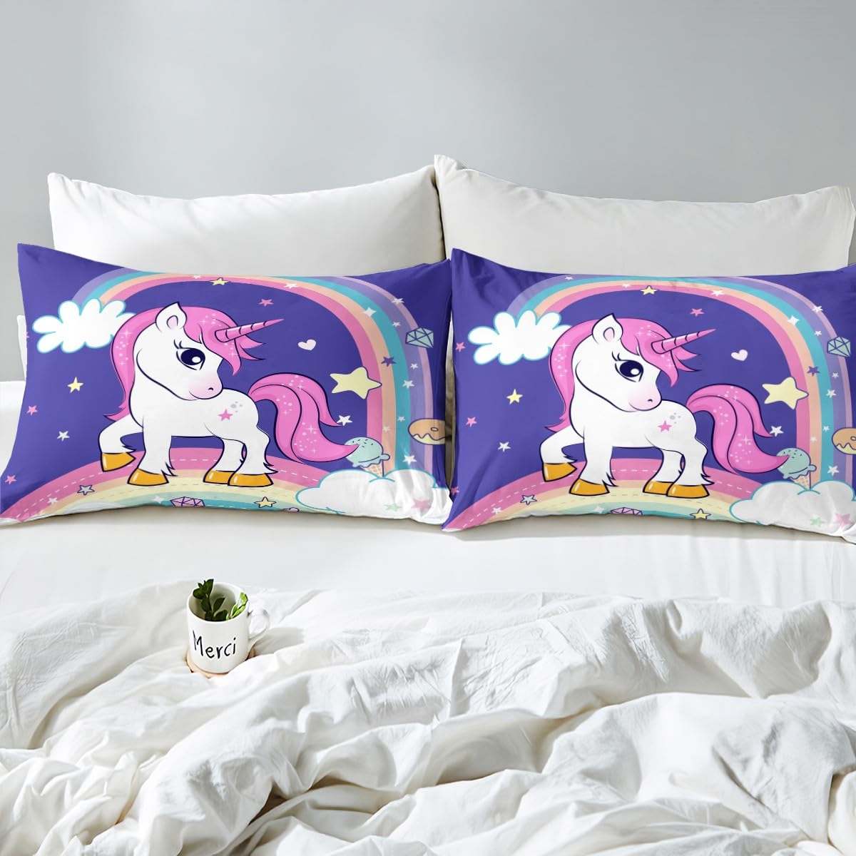 Homemissing Copripiumino E Federa Per Bambini E Ragazze - Arcobaleno E Unicorno Rosa