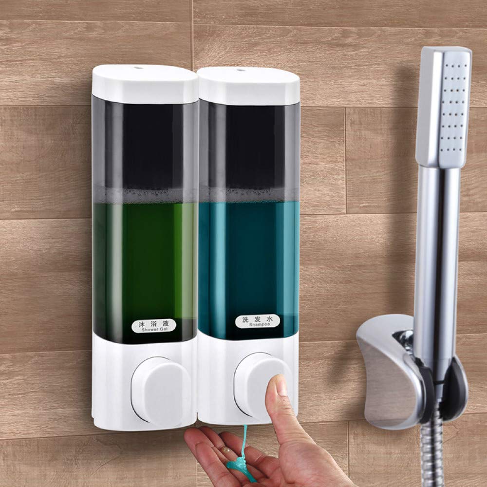 Dispenser di Sapone per Montaggio a Parete Shampoo Dispensers Doccia Gel detersivo Bottiglia Senza Odore di plastica Accessori per Il Bagno per la Cucina dell'hotel Doppio Bianco