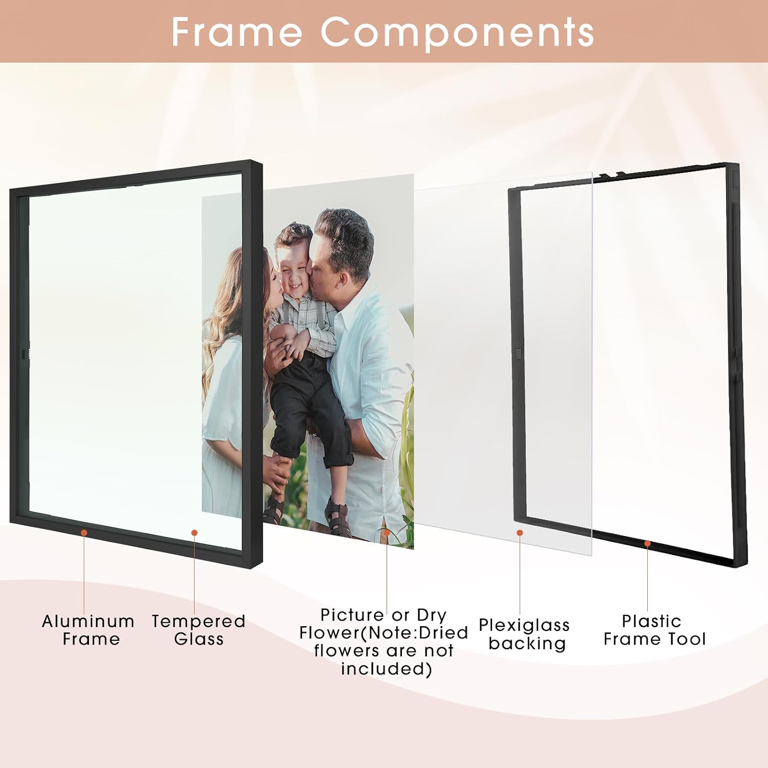 Golden State Art, 11x14 Floating Frame, Black Aluminum Picture Frame, Clear Glass Displays Any Size Photo up to 11 by 14, Home Gallery Wall Decoration, Display Horizontal and Vertical
