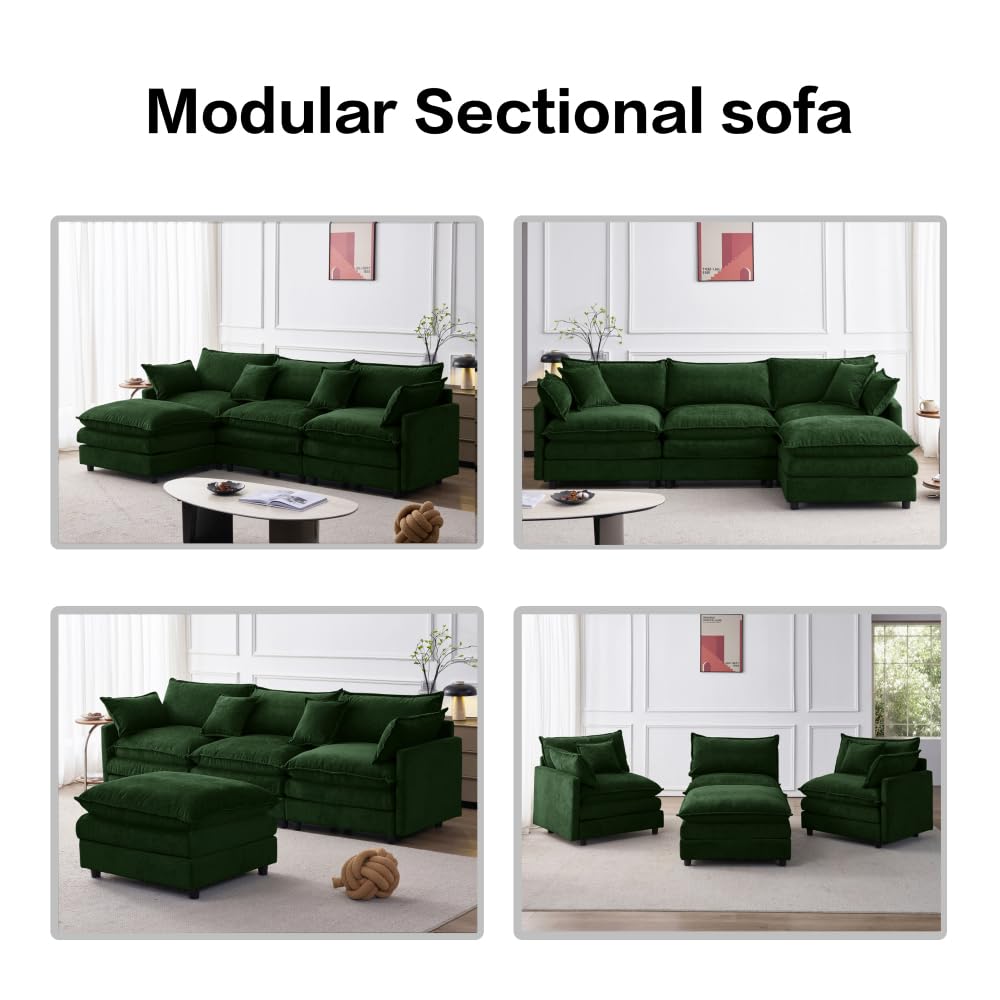 I0I&I0I Modulares Ecksofa 3 Sitzer Chaiselongue Hocker Chenille L Sofa Bequem Für Wohnzimmer Kleine Wohnungen Lounge (Green + Chenille + 3 Seat)