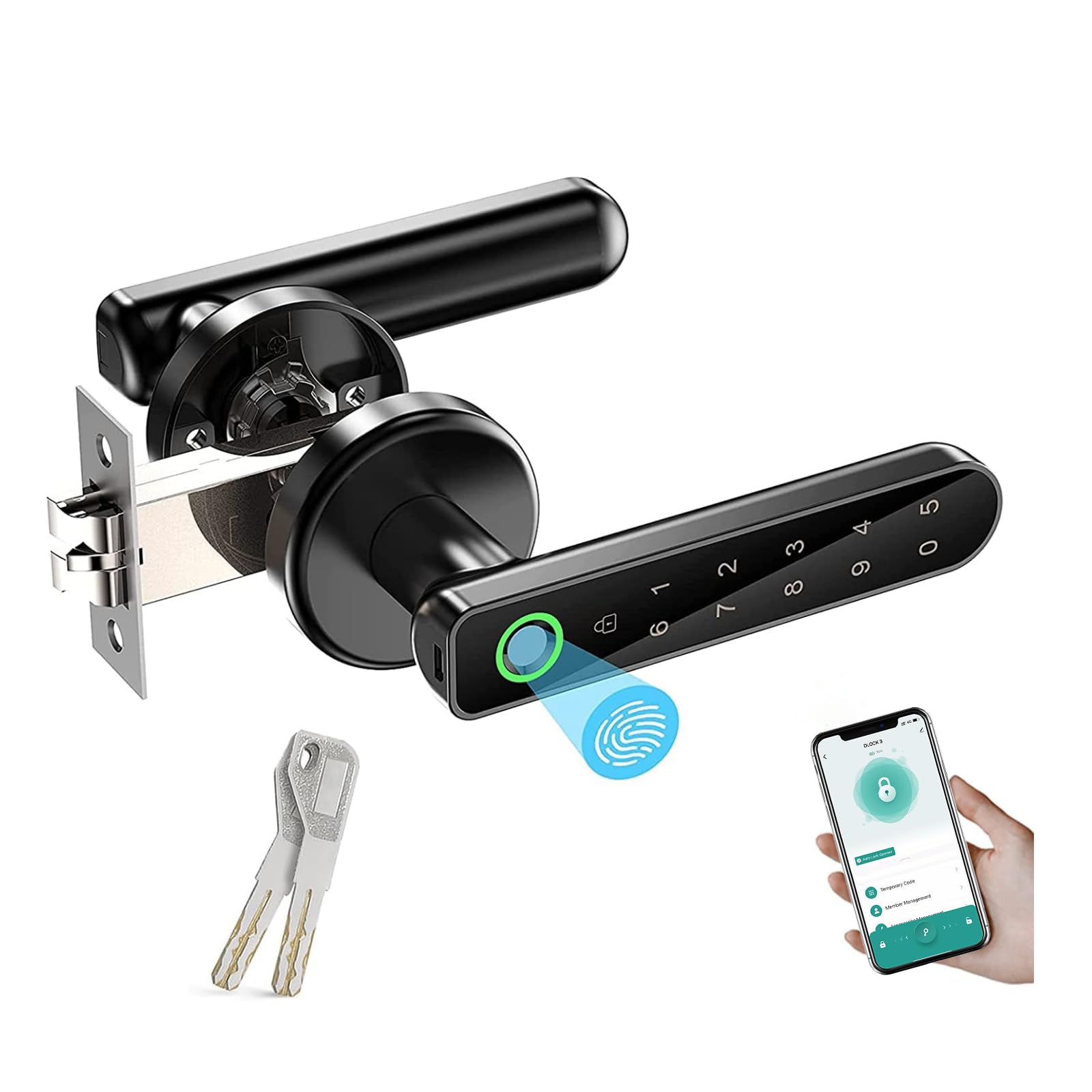 TEKXDD Cerradura Inteligente de Huellas Dactilares,4 en 1 Cerradura Electronica,Tuya App,Huellas Dactilares,Contraseña Digital,Llave Mecánica,Smart Lock Cerradura Inteligente Puerta Exterior