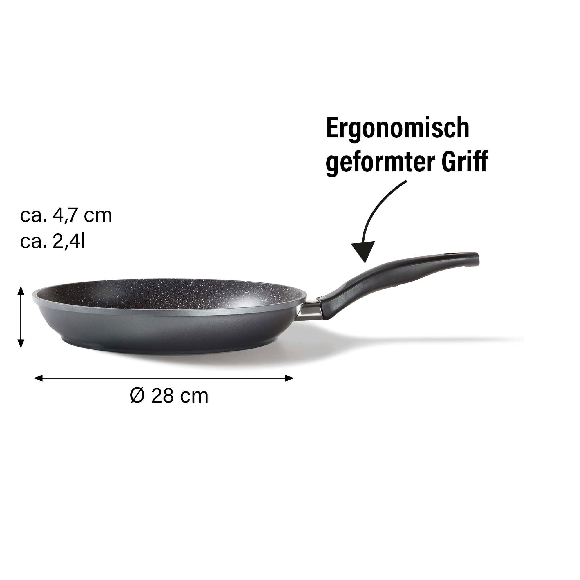 STONELINE Poêle à Frire 28 cm, adaptée à l'Induction, Revêtement Antiadhésif avec de vraies particules de pierre, Cuire, Rotir et Mijoter sans Huile ni Graisse