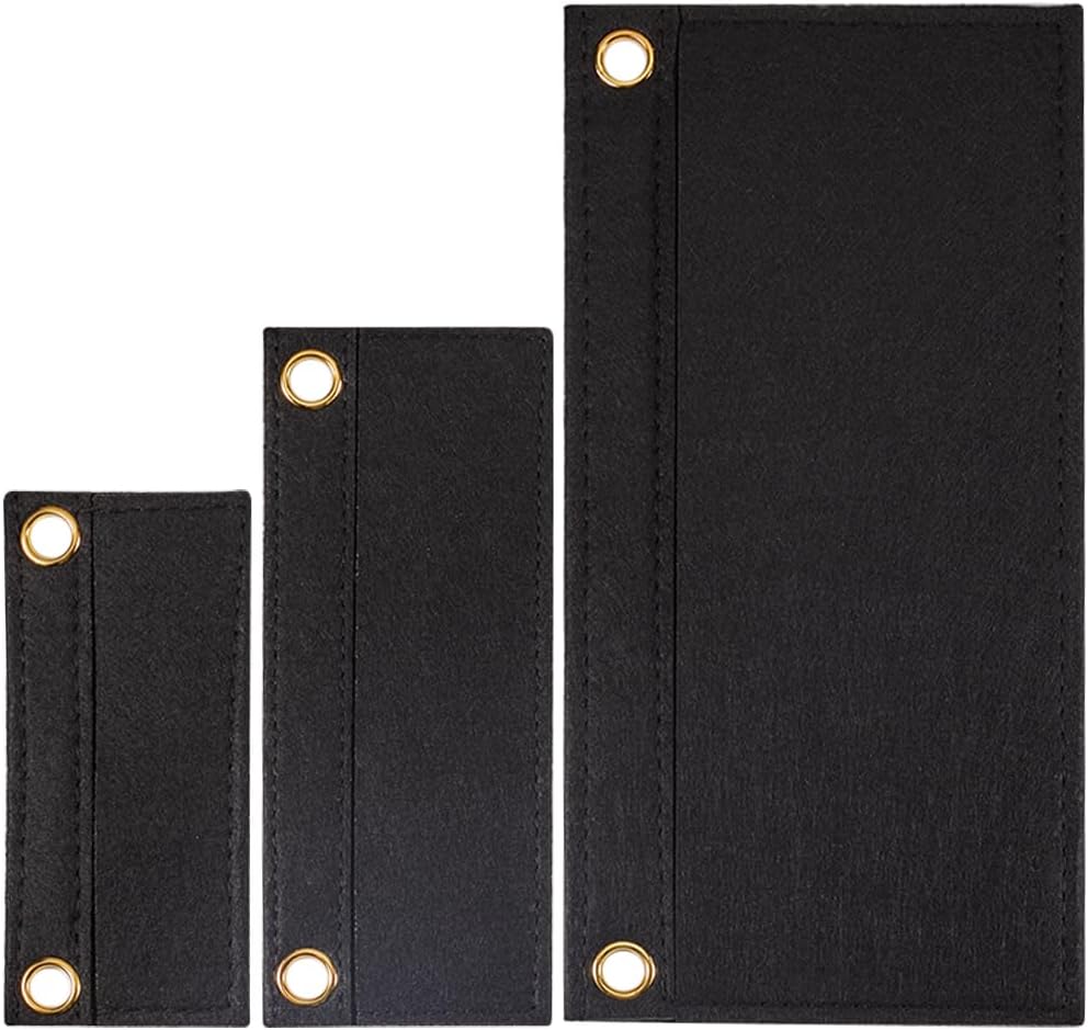 CREATCABIN 3Pcs Black Purse Felt Insert Organizer 3 Sizes Wool Tote Bag Organizer with Eyelet Bag Classic Inner Pocket Storage Multipurpose Handbag for Pochette Envelope Bag Travel Bag Cosmetic Bag