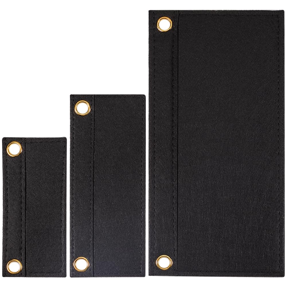 CREATCABIN 3Pcs Black Purse Felt Insert Organizer 3 Sizes Wool Tote Bag Organizer with Eyelet Bag Classic Inner Pocket Storage Multipurpose Handbag for Pochette Envelope Bag Travel Bag Cosmetic Bag