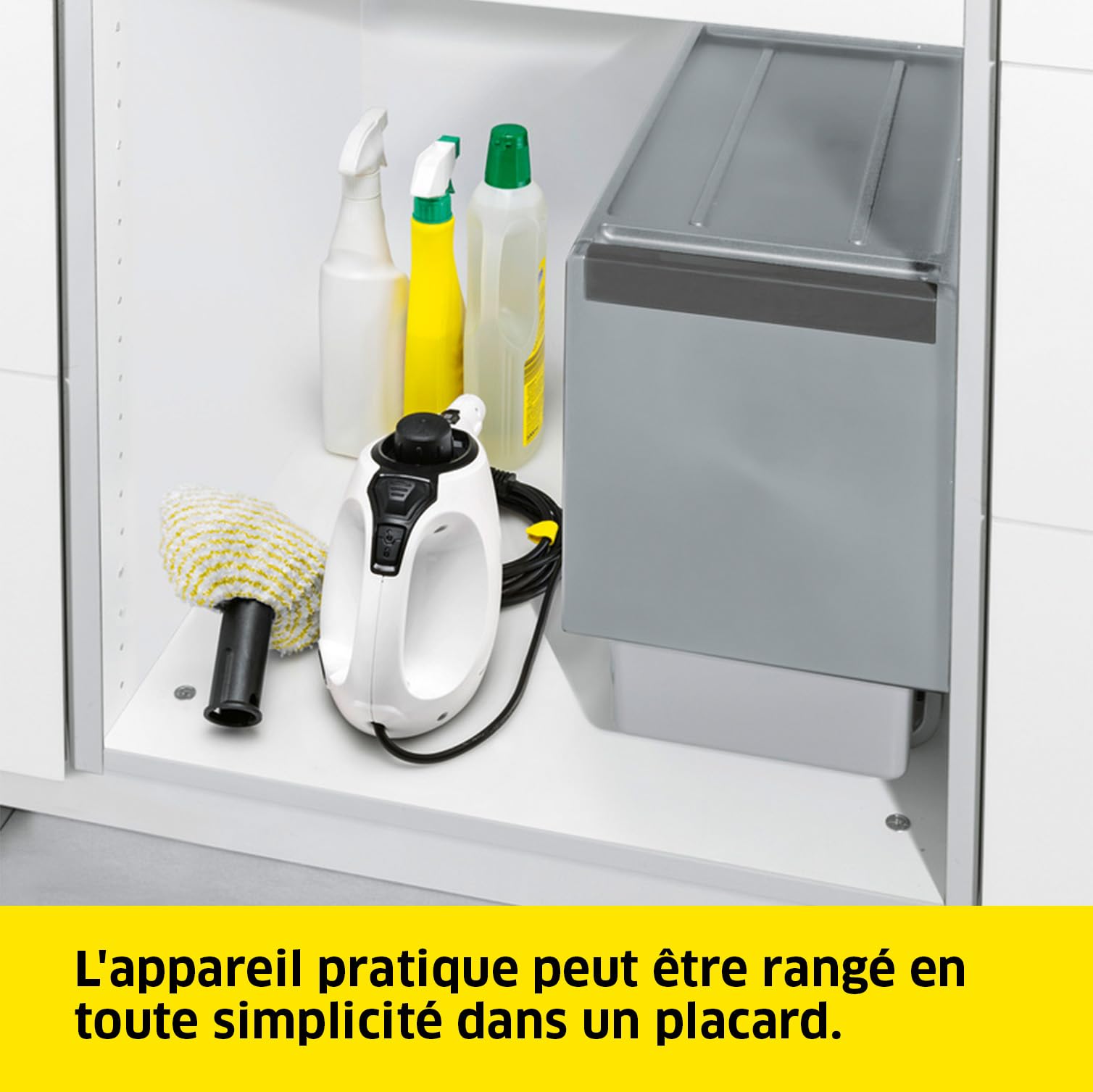 Kärcher Nettoyeur Vapeur SC 1, Pression Vapeur : 3 Bar, Temps de Préchauffage : 3 Min, Puissance : 1 200 W, Surface : 20 m², Réservoir : 200 ML, avec Buse à Main, Jet Crayon & Powerbuse, Brosse Ronde