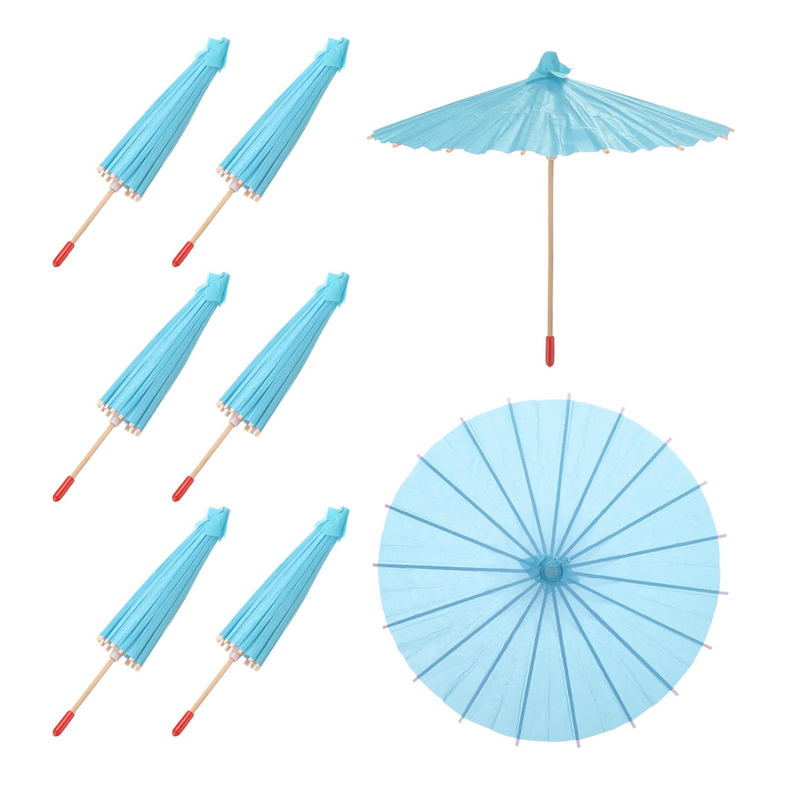 sourcing map 6 Pcs Paper Umbrellas,8" Paper Parasol Umbrella DIY Oiled Paper Painting Umbrellas for Photography Props Craft Party Wedding Decoration,Blue