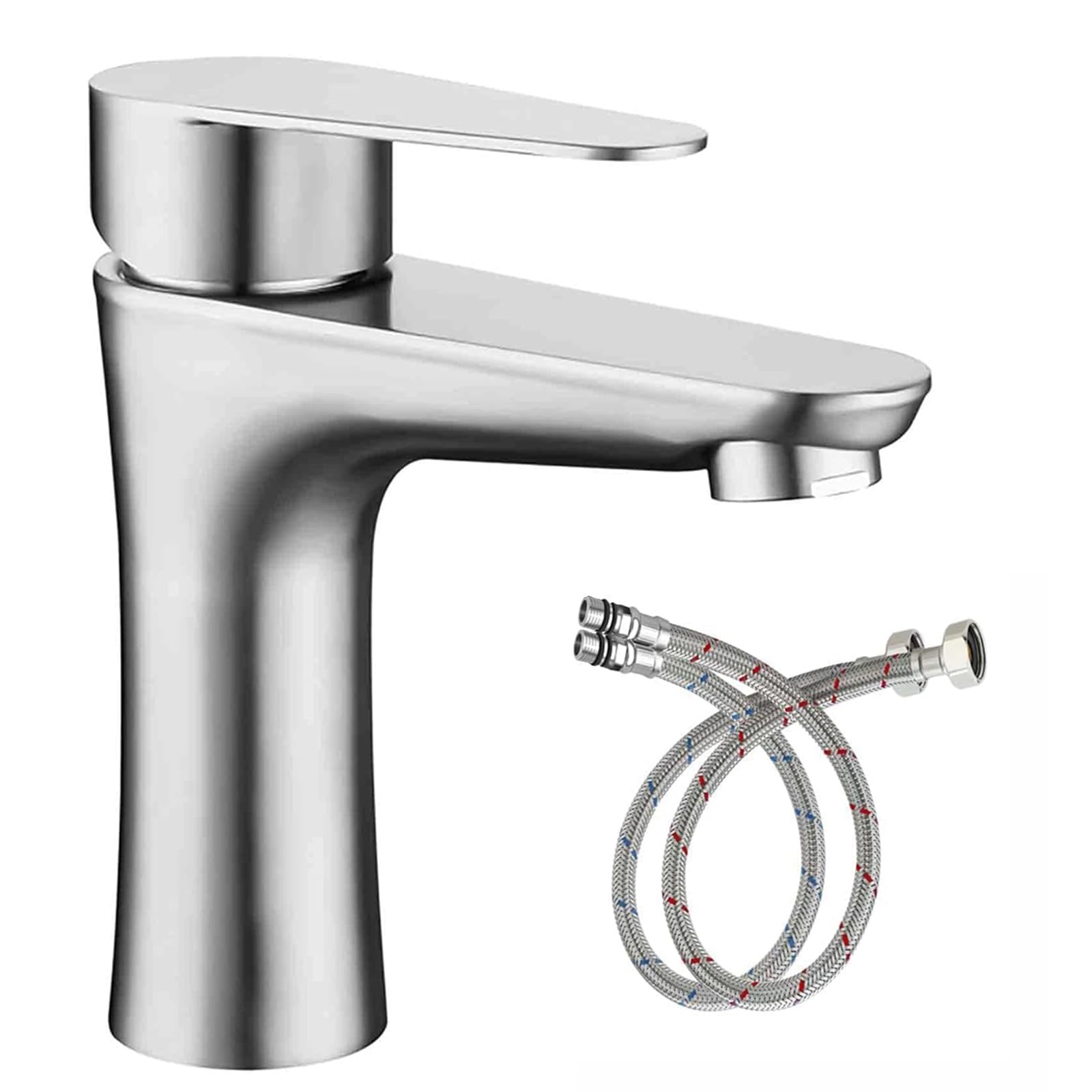 Robinet De Salle De Bain, Robinet Cascade, Robinet De Lavabo à Poignée Unique En Laiton Massif Avec Deux Tuyaux Standard De 3 8 Po Argent 96784033