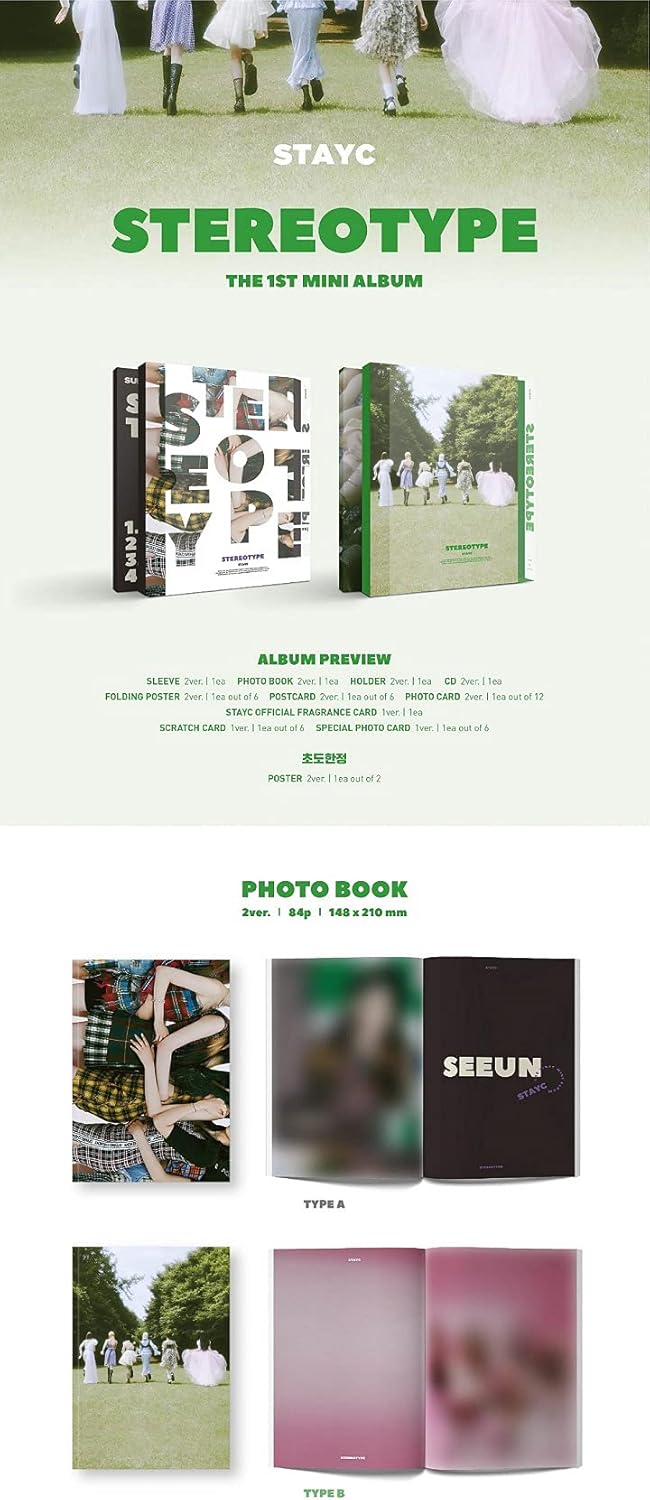 Stereotype 1st Mini Album 2 Ver Set CD+1p Poster+1p Folding Poster On Pack+84p PhotoBook+1p Post+1p PhotoCard+1p Fragrance+1p Scratch+1p Special Card+Message PhotoCard Set+Tracking Kpop Sealed
