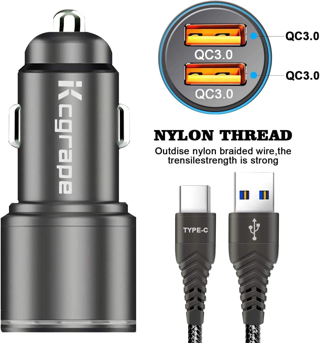 USB Car Charger,36W Dual Quick Charge 3.0 Car Adapter for Moto G Power/G Stylus 2020 2021,G Fast/G Play,Edge Plus/S,Motorola One 5G Ace/Fusion+/Hyper,G7 G8 G9 Play Power Plus,Z4 Z3,6ft Type C Cable : Cell Phones & Accessories