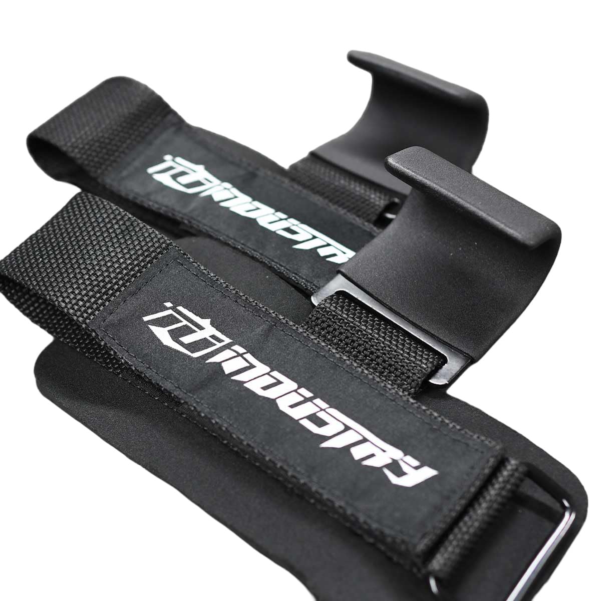 Team Industry Pro Hooks Pair, 200kg Rated Forged Metal Grip Assist, Neoprene Padded Wrist Straps, Adjustable Closure, Rubber Grip Coating, Deadlift, Row, Shrug, Pull Training