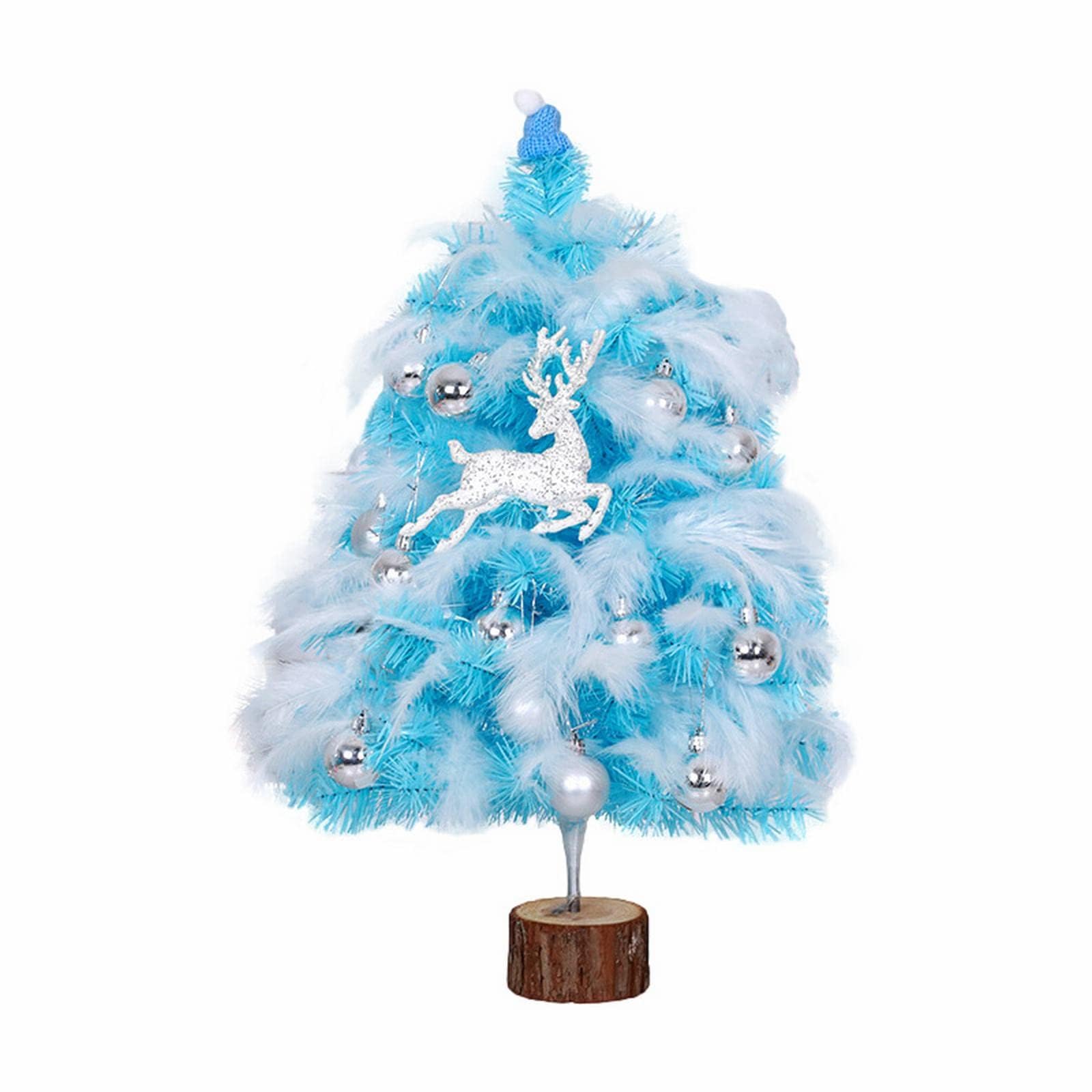 AquaFalcon Mini Christmas Tree 18 Inch with Lights and Christmas Ball Hanging Ornament Reindeer Blue Artificial Tabletop Pine Xmas Small Christmas Tree for Home Dining Table Desktop Decor Gift