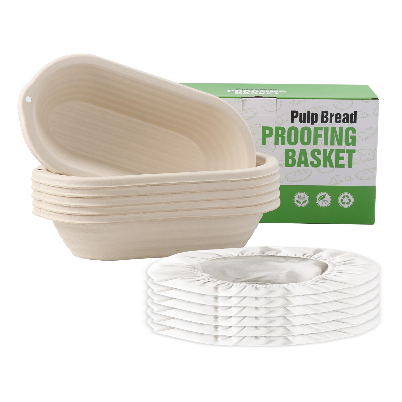 6 Paniers à fermentation en pulpe ovales de 30 cm pour pain au levain Bannetons avec 6 chemises en lin – Pour la boulangerie professionnelle et maison