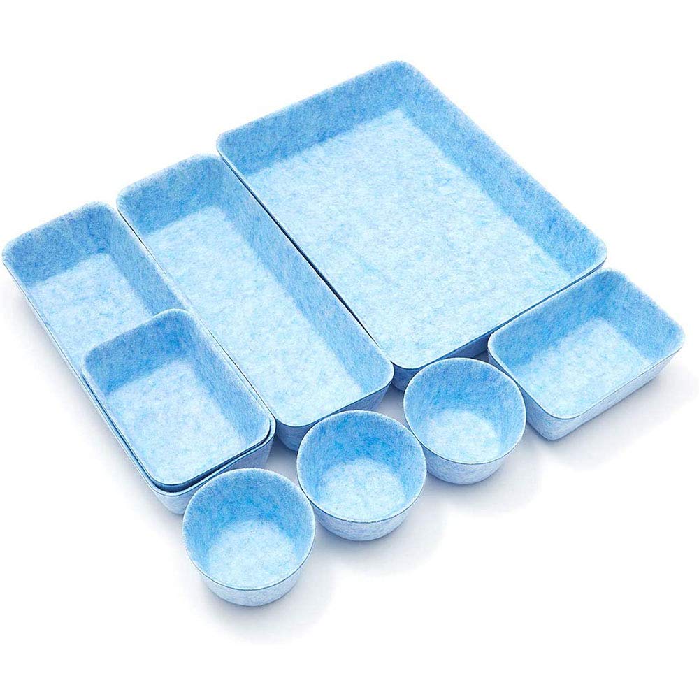Fafafa Blue Felt Desk Drawer Organiser,Large Drawer Organiser,Drawer Organisers For Makeup,Felt Organiser System For Drawers,Multi-Functional Drawer Stationery Desktop Storage Box