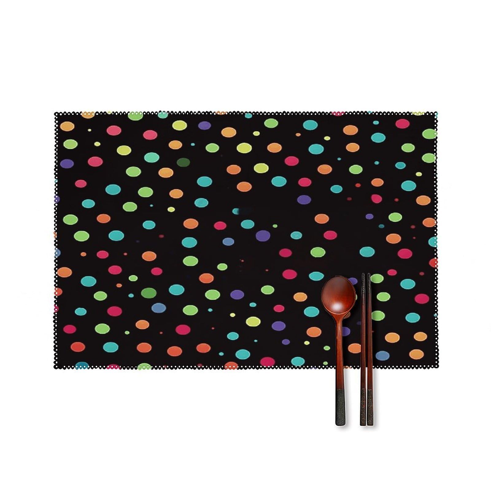 Black Polka Dot Background Placemats Set of 6 Heat Resistant Non-Slip Place Mats Washable Wipeable Table Mats Elegant Farmhouse Placemat for Kitchen Dining Outdoor Party Table Decor