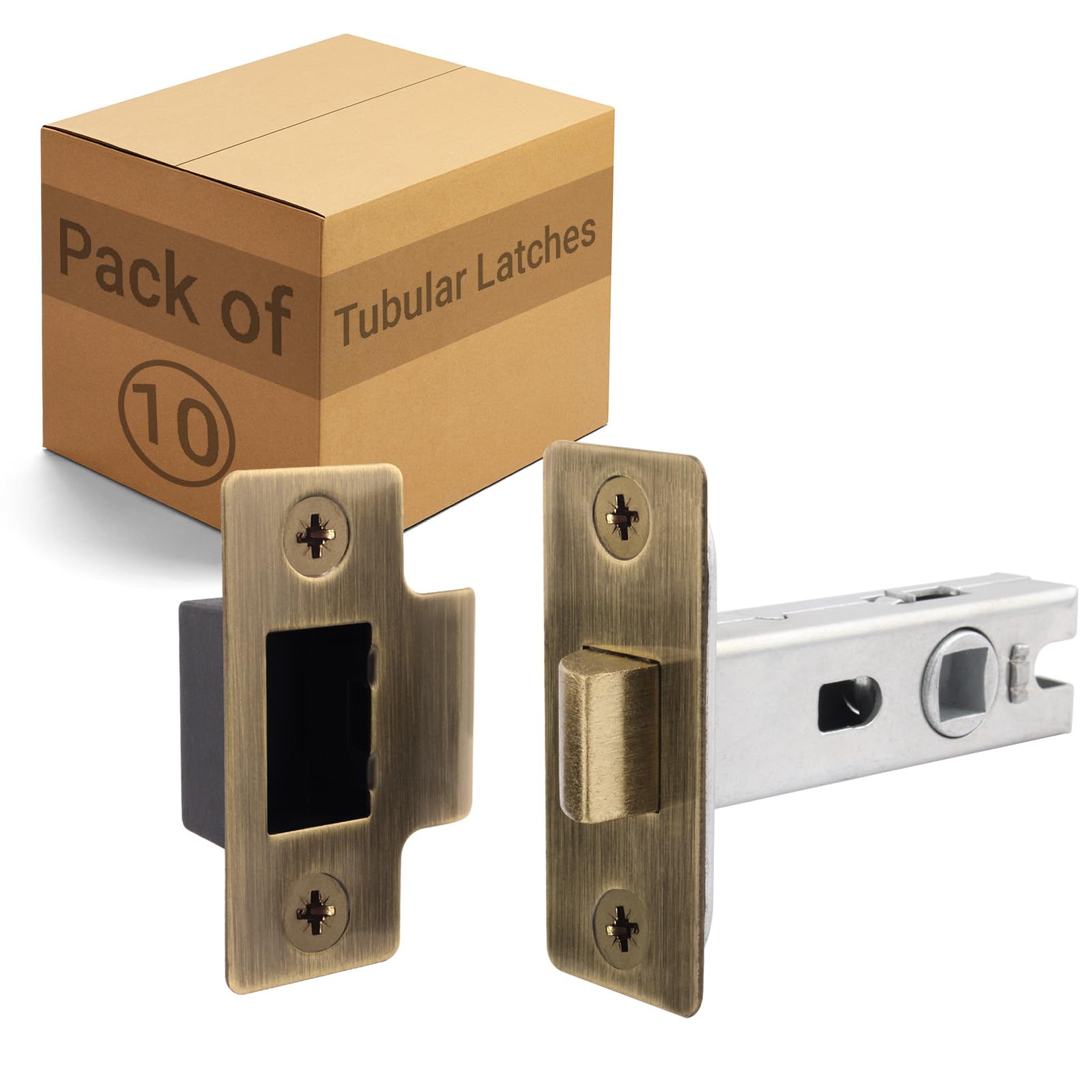 Eai Antique Brass Brass Tubular Door Latch For Internal Doors - 3 Inch / 76Mm - Pack Of 10 Tubular Mortice Latches