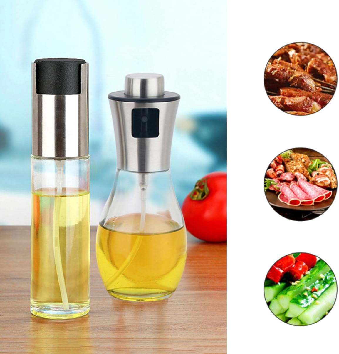 TIDTALEO Stainless Steel Oil Sprayer Capacity Food-grade Glass Dispenser for Cooking Bbq Salad Roasting and Frying for Easy Use