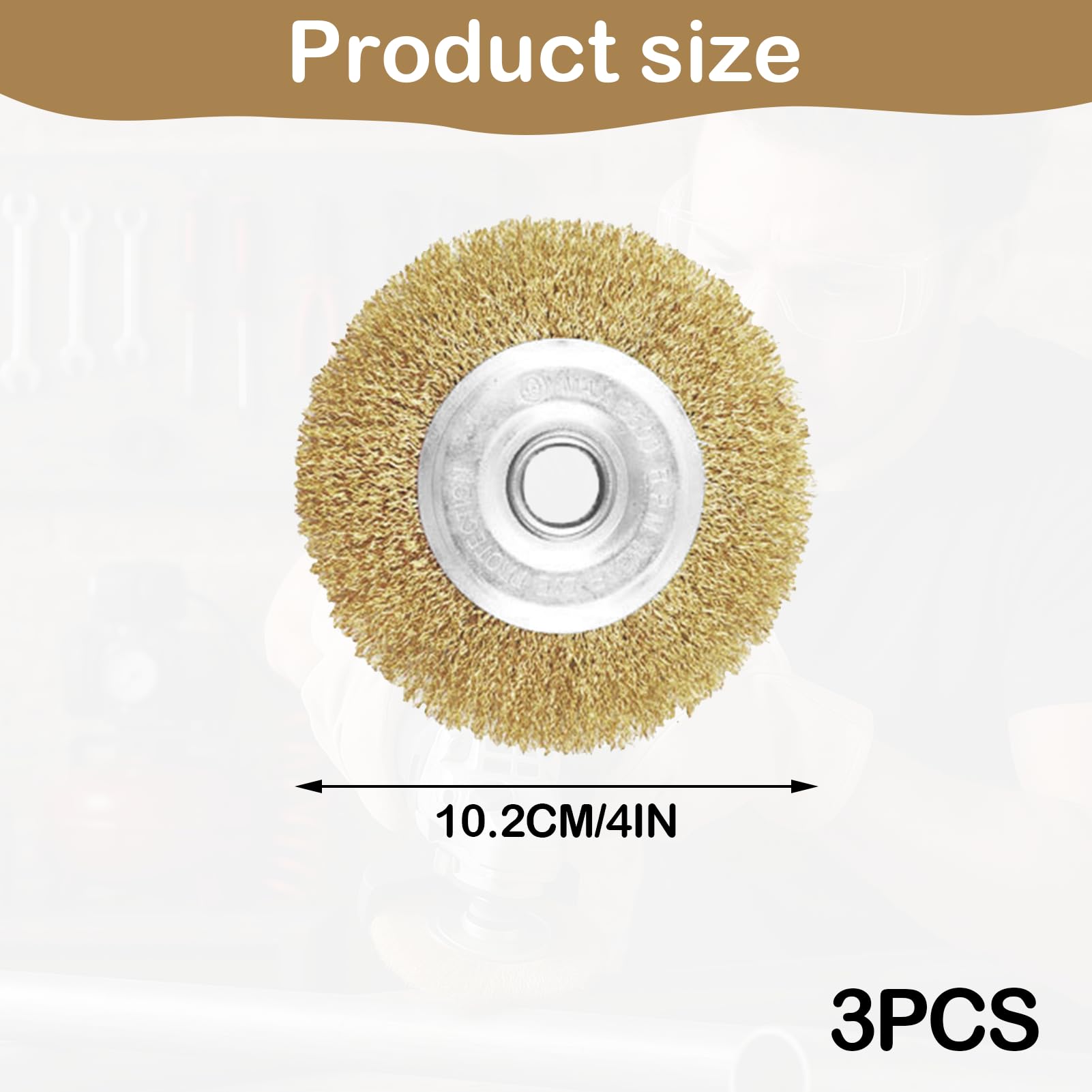 Musiook 3 PCS Brass Coated Angle Grinder Wire Brush, 100mm Brass Plated Crimped Steel Brushes for Rust Removal Cleaning - Image 2