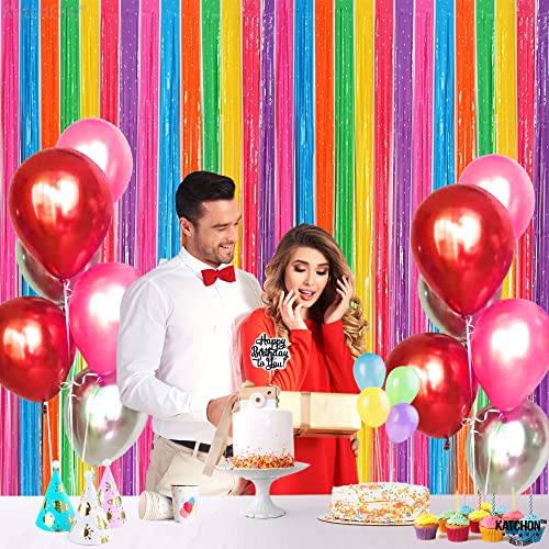 Katchon, Sparkling Rainbow Fringe Curtain - 6.4X8 Feet, Pack Of 2 | Sparkling Rainbow Tinsel Curtain For Rainbow Baby Shower Decorations | Rainbow Metallic Streamers For Birthday, Pride Decorations #TOP6