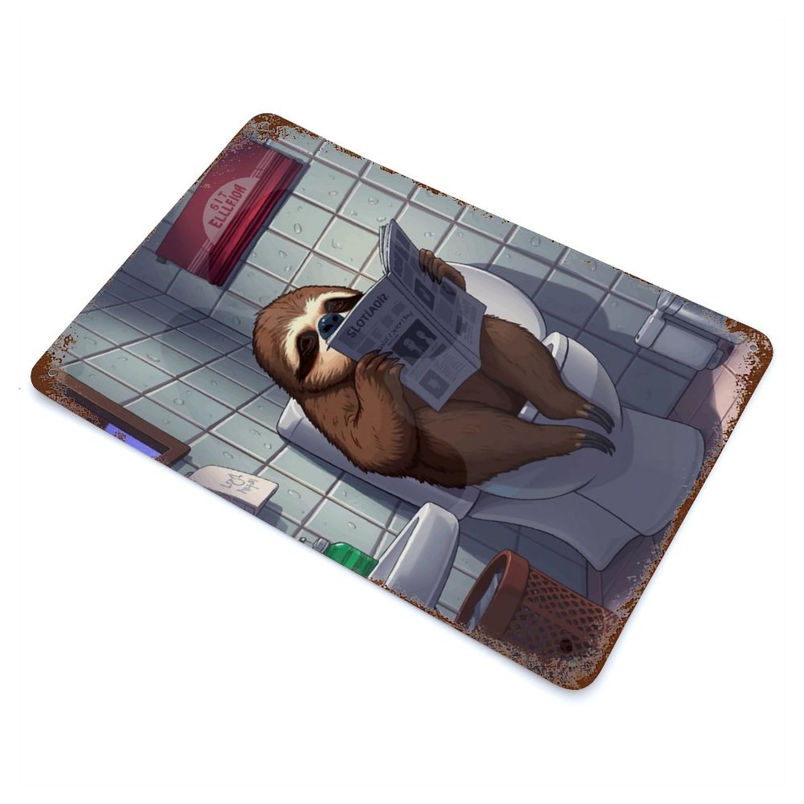 Sloth Reading on Toilet Vintage Metal Tin Sign 11.8"x7.9", Ideal for Cafe, Home Bar And Lounge Decor