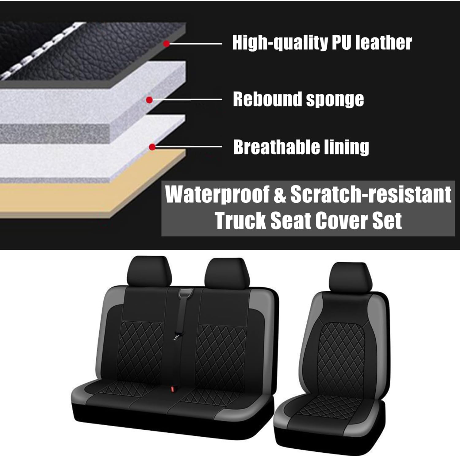 PU Housses de Sieges Universelles pour Siège Camionnette Camion (Gris)
