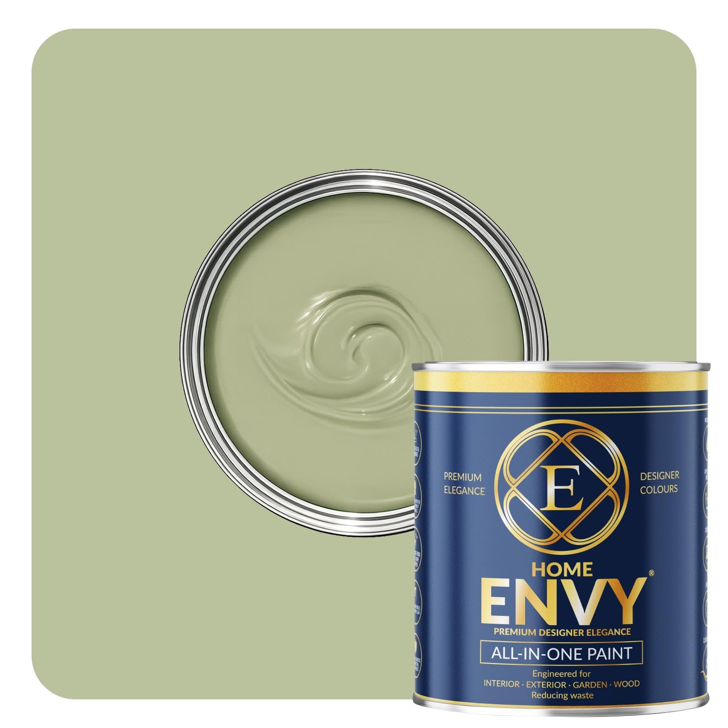 ENVY All-in-One Paint - High Coverage Paint for Interior & Exterior Walls, Wood & Furniture | Multi Surface Paint & Primer | Designer Colours For All Walls - Sage Green - 1L - Matt
