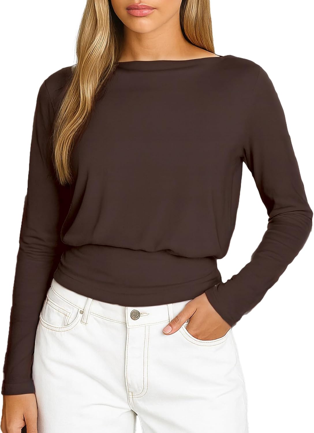 ForeFair Women's Long Sleeve Shirts Casual Crewneck Basic Going Out Tops Y2K Fall Clothes