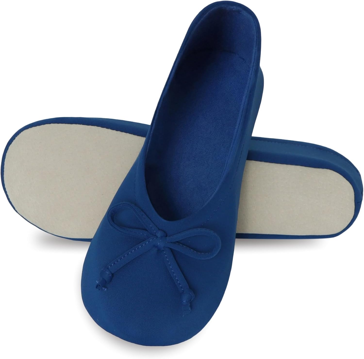 Isotoner Women’s Stretch Ballerina Slippers Soft House Shoes with 4 Way Stretch Fit, Bow Detail & Leather Sole