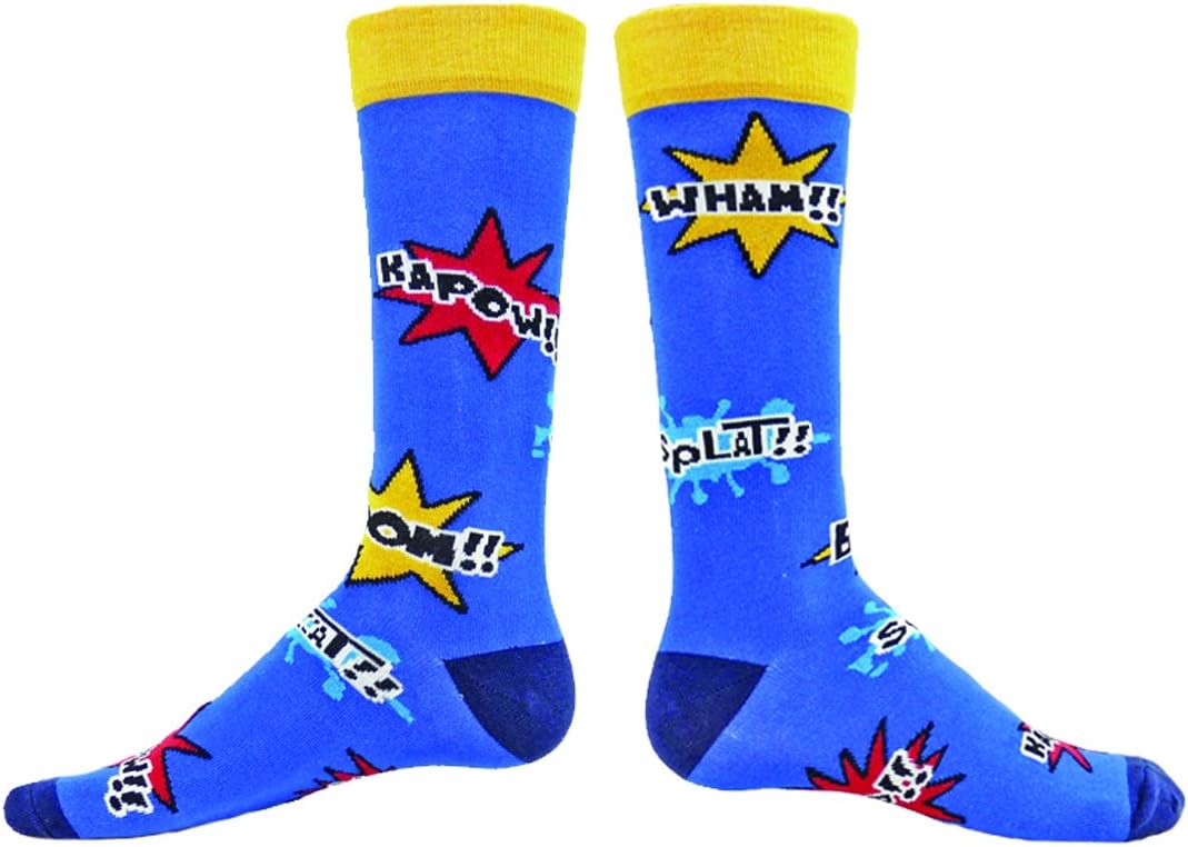 Wright Avenue Super Hero Novelty Cotton Mens Crew Socks ( Navy Blue - Large )