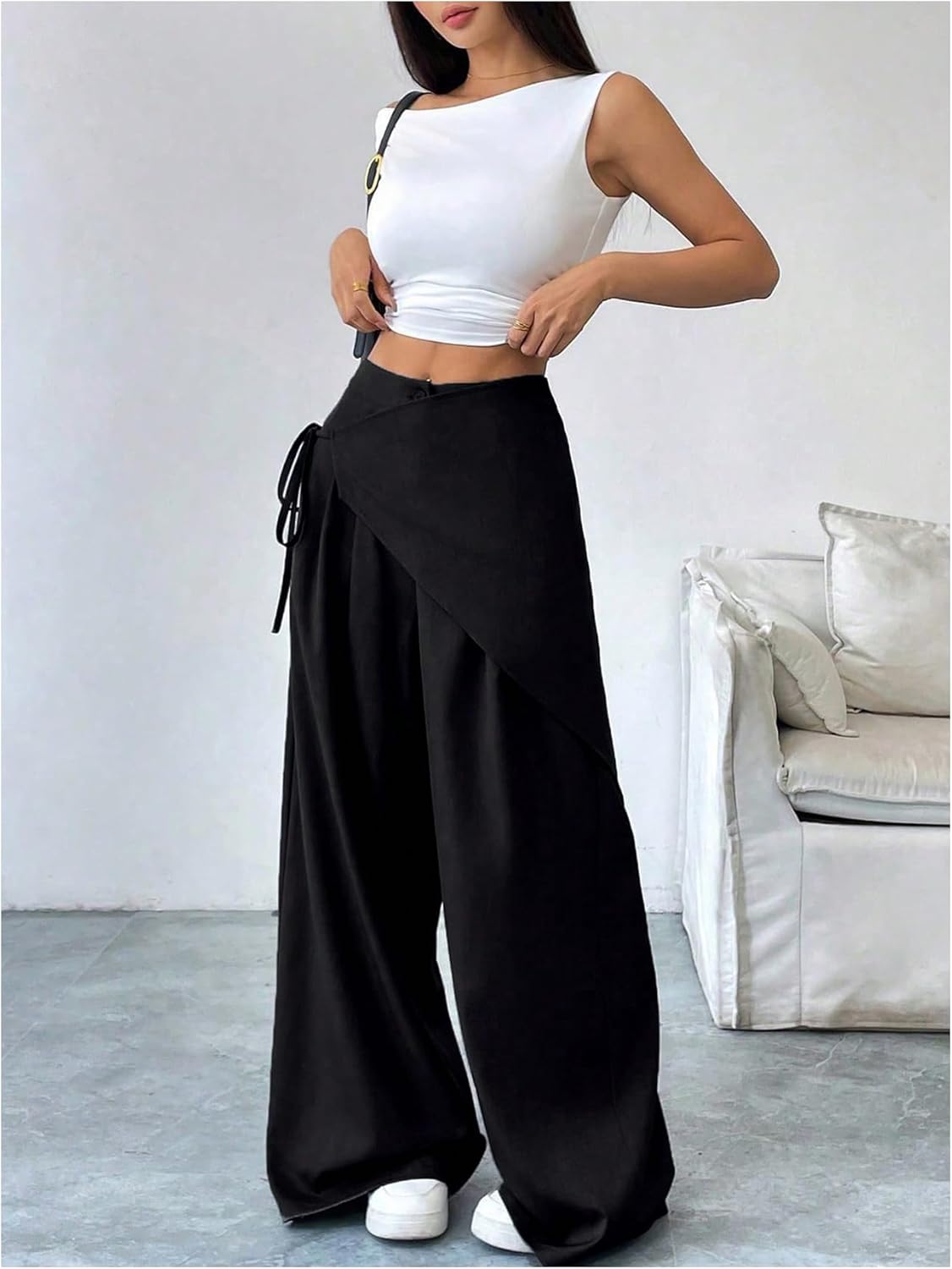 Verdusa Women's Wide Leg Bow Tie Wrap Pants Casual Work Dress Pants - Image 6