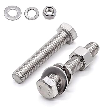4 Sets M12-1.75 x 100mm Hex Bolts with Hex Nuts and Flat & Lock Washers Hardware Assortment, 304 Stainless Steel 18-8, Full Thread UNC