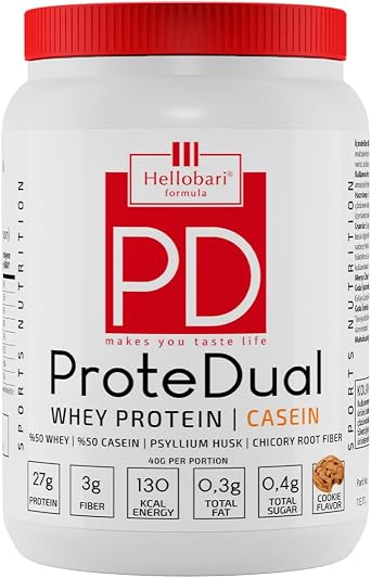Hellobari Formula ProteDual | Whey Protein - Casein Protein | Cookie Flavored | 28 Portions