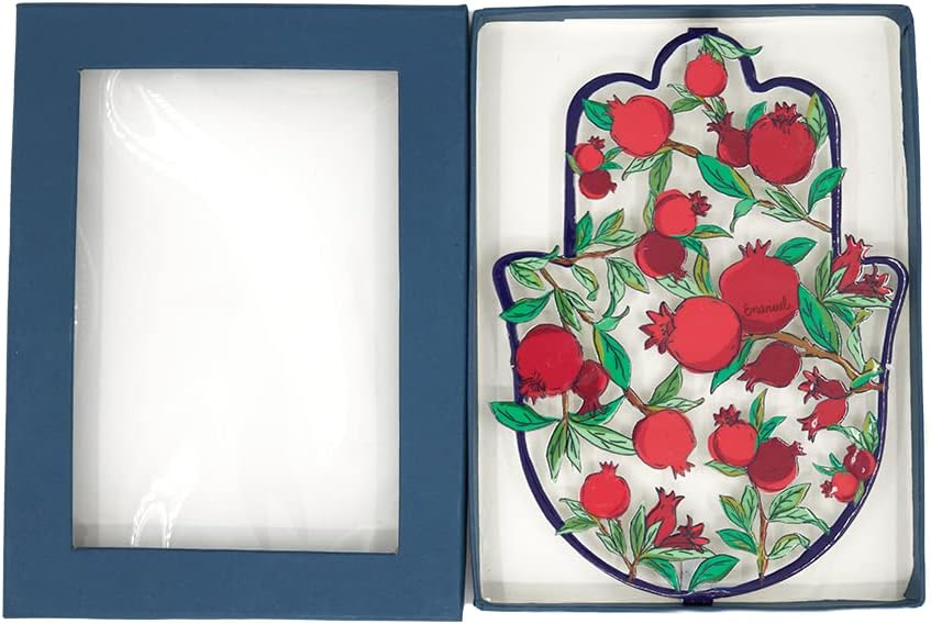 EMANUEL Yair Metal Hamsa Wall Decor Good Luck Home Blessing Judaica Art Gift (Pomegranates, Large (9.5' X 6.5'))