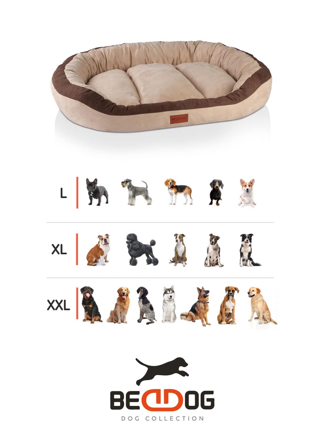 BedDog Letto per Cani PRINS Premium, in Materiale Resistente, Divano per Cani con sponde, Cuscino Ovale per Il Vostro Animale, Divano per Cani - L - Steel-Grey