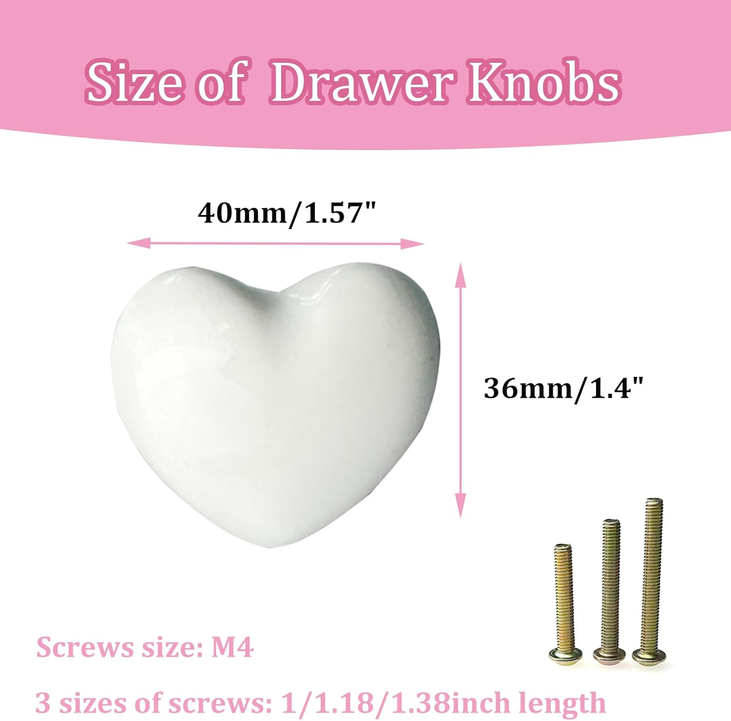 8 Pack White Heart Shaped Ceramic Cabinet Knobs, Decorative Knobs for Dresser Drawe