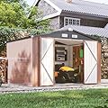 Breezestival 8x10 FT Outdoor Storage Shed, Utility Steel Tool Shed with Lockable Door and Air Vents, Galvanized Metal Shed for Garden Backyard Patio Lawn (8' x 10', Brown)