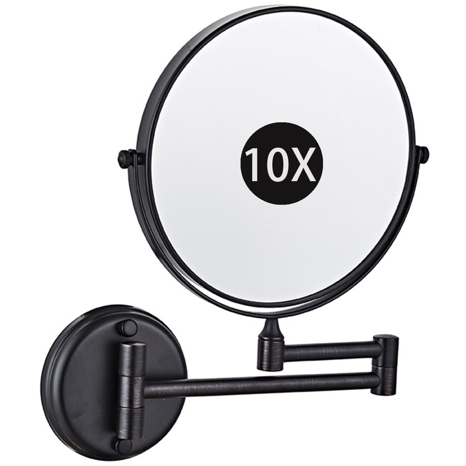 SXFSDOU 8" Wall Mounted Makeup Mirror, Double Sided Magnifying 360° Swivel Extendable Shaving Vanity Mirror for Bathroom,Black,10X