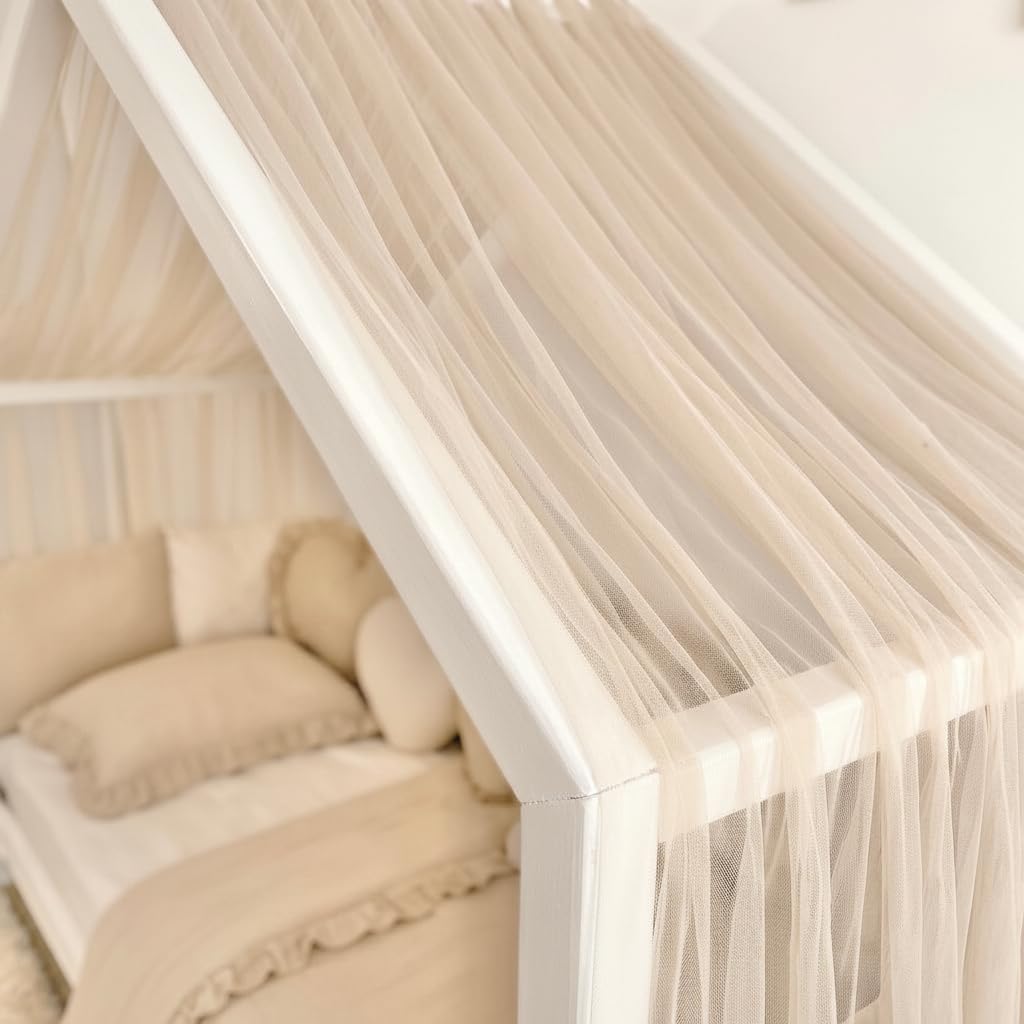 Baby Fancyroom Dosel de tul, hecho a mano, con volantes, dosel, para cuna, habitación infantil, color beige, 340 cm
