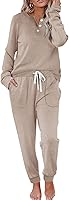 WIHOLL Women's 2 Piece Sweatsuit Set: Button Down Sweatshirt & Drawstring Sweatpants with Pockets - Cozy Lounge Outfit