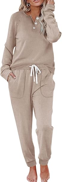 WIHOLL Two Piece Outfits for Women Lounge Sets Button Down Sweatshirt Sweatpants Sweatsuits Set with Pockets