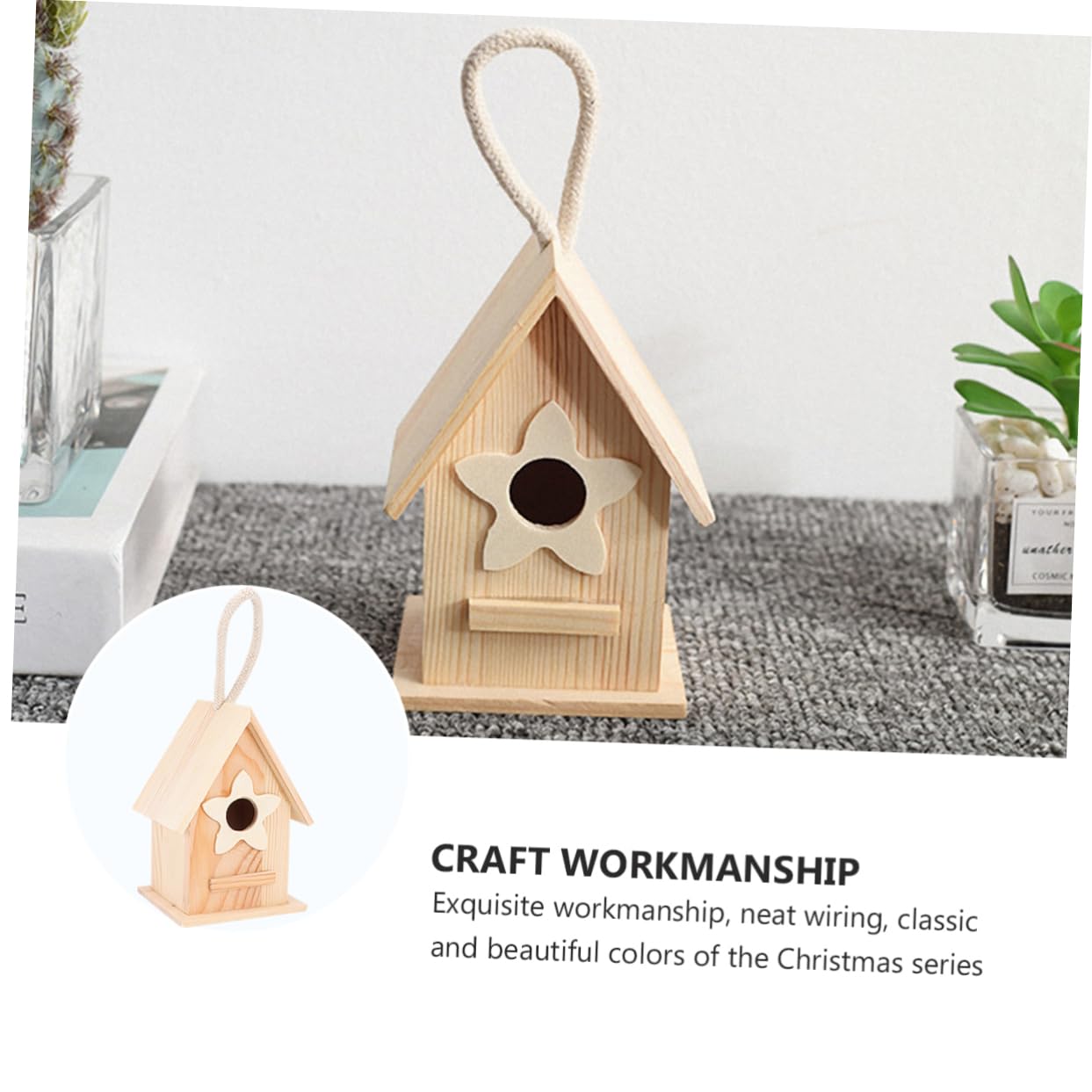 GRIRIW Outdoor Wooden Bird Nest Hanging Decoration DIY Painted Bird House for Garden Patio Balcony Durable Pine Crafting with Easy Hanging Design for Home