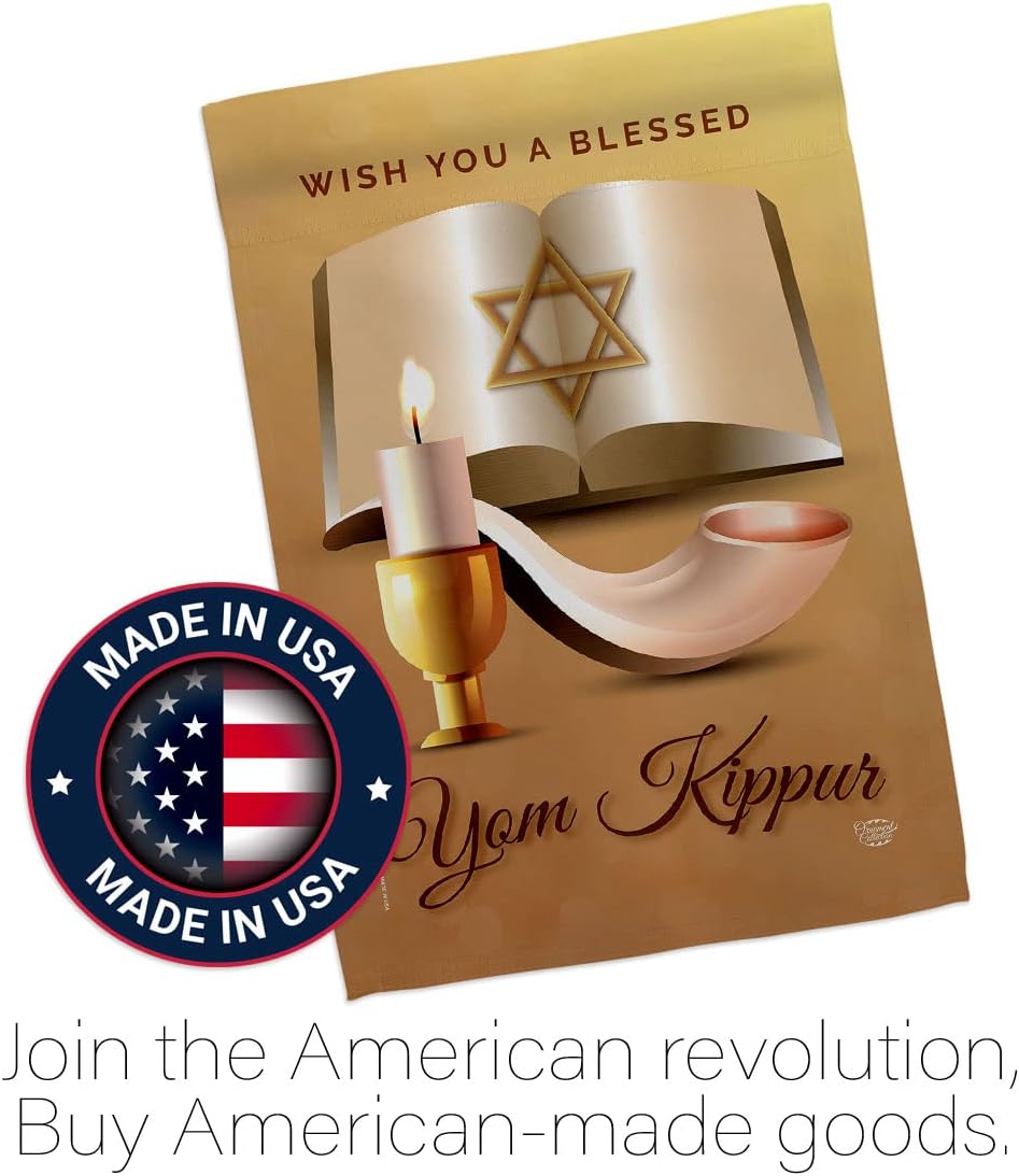 Yom Kipper Blessed Garden Flag Set Wall Holder Religious Kippur The Day of Atonement in Judaism Repentance Prayer House Decoration Banner Small Yard Gift Double-Sided, Made in USA