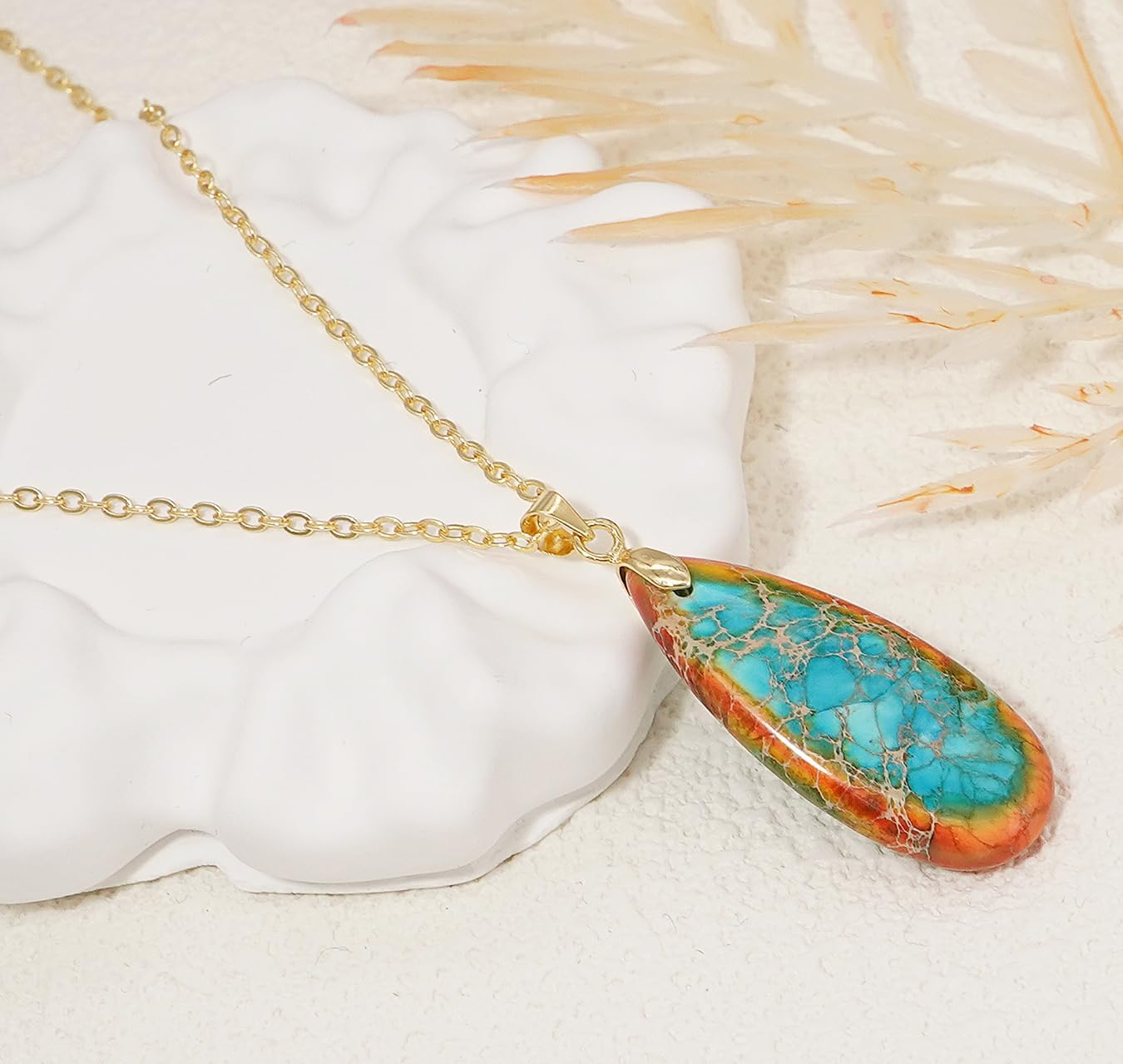 Stone Necklaces for Women Teardrop Gemstone Pendant Necklace Natural Stone Chain Necklaces - Image 3