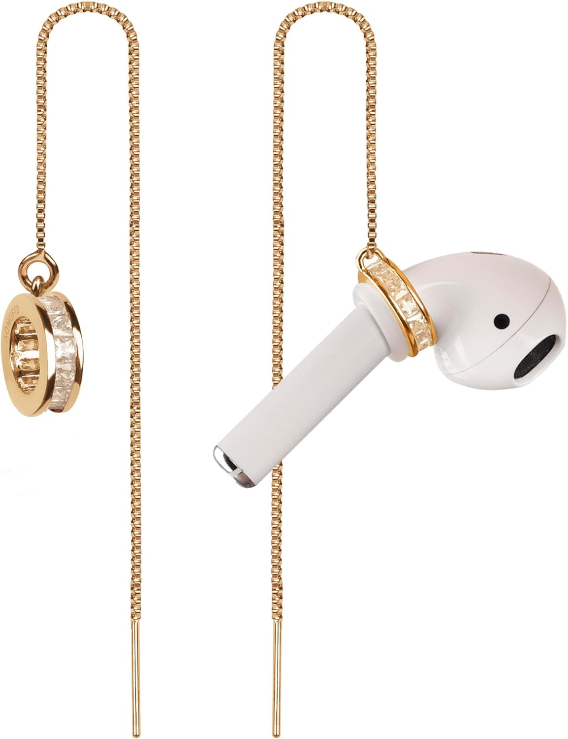 Anti-Lost Earrings Wireless Earphone Holder chain strap Compatible for Airpods pro 2 1 & Airpods 1 2 3 (Gold Zircon Round)