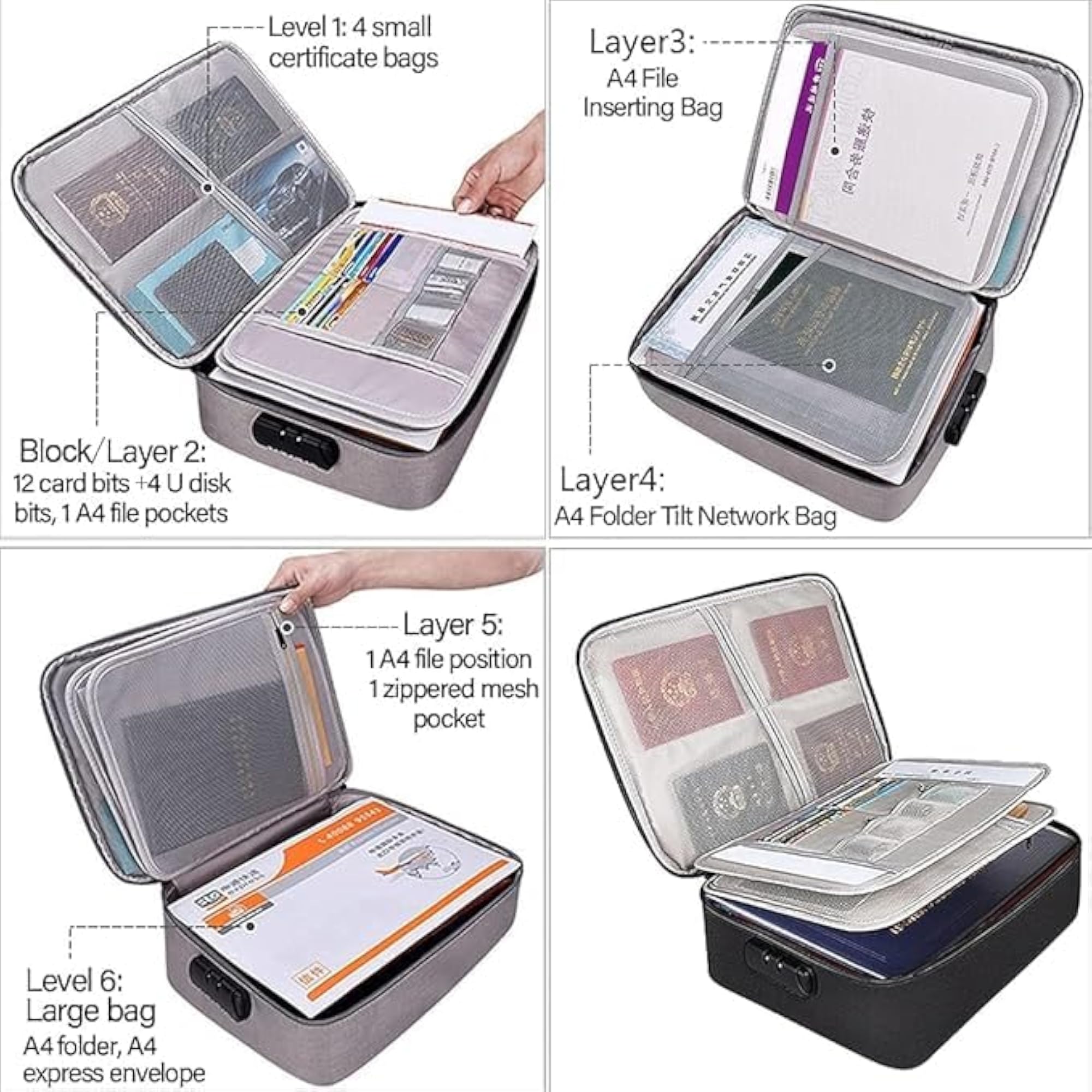 Cotton Document Organizer, Multi-Layer Storage Pouch